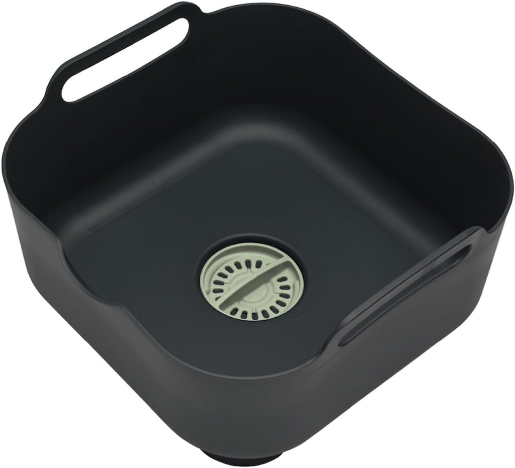 ReBorn - Recycled Washing Up Bowl - Kitchen Dish Wash & Drain - Large Carry Handles - Integrated Plug - Useful Pour Spout - 9 litres Capacity - Made in Britain (Sage Green & Charcoal Grey)