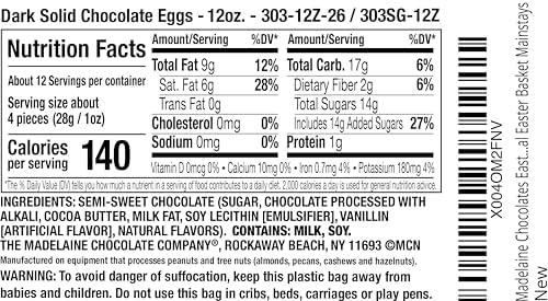 Madelaine Chocolates Easter Eggs - (12 Oz) Solid Premium Dark Chocolate Eggs Foiled In Assorted Solid Jewel-tone Colors - Traditional Easter Basket Mainstays