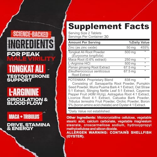 Libido Booster for Men - 19-in-1 Vigor Pills for Men Fast Acting with Tongkat, Tribulus, Maca, L-Arginine, Testosterone Booster, Male Enhancing Supplement - Blood Flow, Size & Stamina - 60 Tabs USA