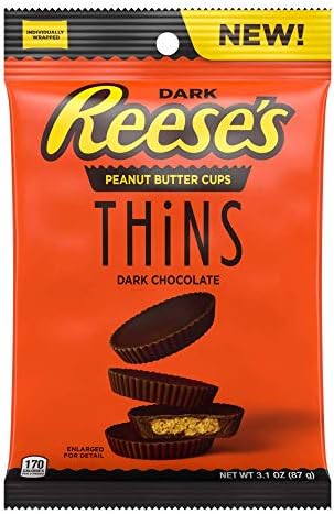 REESE’S Peanut Butter Cups Thins, Dark Chocolate Candy, 3.1 OZ BAG