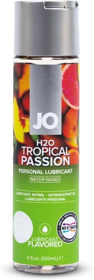 JO H₂O Tropical Passion Flavored Lube – Edible Water Based Personal Lubricant, Sugar Free Tropical Passion – 4 fl oz