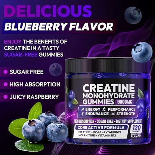 Creatine Gummies Monohydrate Complex for Men & Women, Creatine Pre-Workout for Enhance Muscle Strength Recovery Cognitive Health & Memory, 120 Gummies Sugar Free Vegan Non-GMO