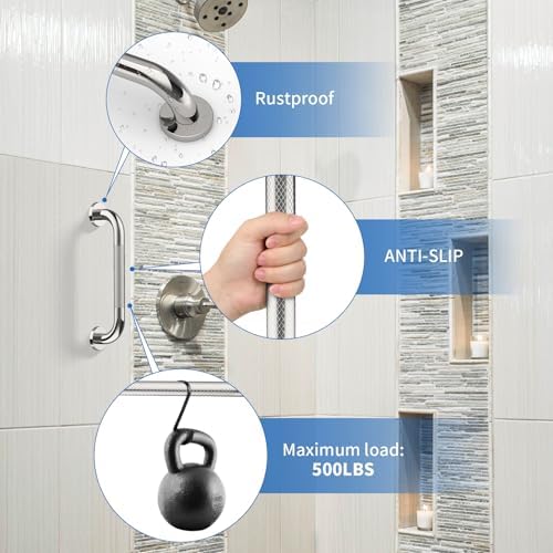 12 Inch Stainless Steel Chrome Shower Grab Bar, ZUEXT Bathroom Balance Bar, Safety Hand Rail Support, Handicap Elderly Injury Senior Bath Assist Handle