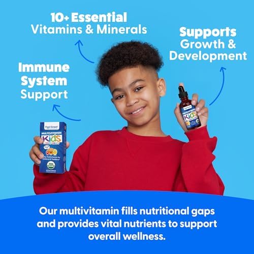 Feel Great Vitamins Organic Multivitamin Liquid Drops for Toddlers & Kids | Daily Essential Nutrients for Healthy Growth | No Iron, Sugar-Free | USDA Organic, Vegan, Non-GMO, Gluten-Free | 2 Fl Oz