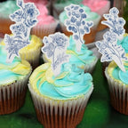 Bokon 48 Pcs Blue Floral Cupcake Toppers Baby in Bloom Cupcake Toppers Something Blue Before I Do Bridal Shower Decorations Chinoiserie Cake Decor for Wedding Birthday Baby Shower Party Supplies
