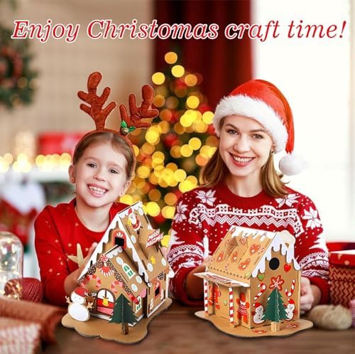 12pack Christmas Gingerbread House DIY Kit – Cardboard Houses for Kids & Adults, Holiday Party Game, Classroom Gift & Festive Home Decoration