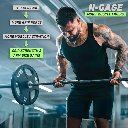 N-Gage Grips – Patented Angled Barbell Thick Grips for Joint Support & Muscle Activation – Ergonomic Bar Attachments for Strength Training - Gym Accessories Manufactured in the USA (1 Pair)