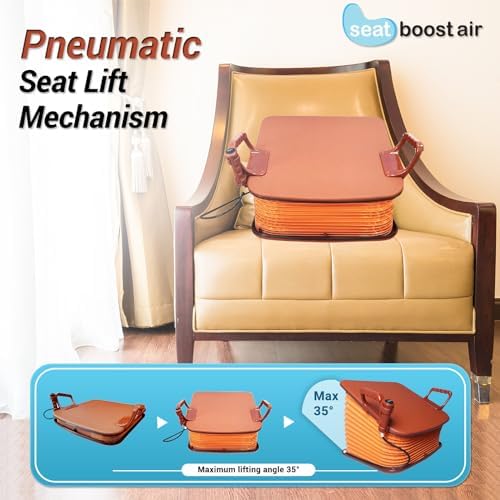 Pneumatic Seat Assist Lifting Cushion by Seat Boost Air – Most Durable Chair Lift Assist Device for Seniors Adults with 220lb Weight Capacity Lifting Angle Up to 35°, Portable Lift with Button Control