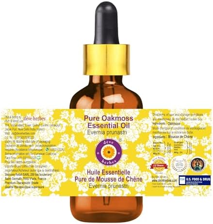Deve Herbes Pure Oakmoss Essential Oil (Evernia prunastri) with Glass Dropper Steam Distilled (Pack of Two) 100ml X 2 (6.76 oz)