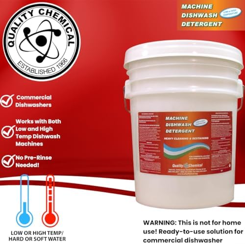 Quality Chemical Heavy Duty Liquid Alkaline Commercial Dishwasher Detergent - Industrial-Grade - Dissolves Food Stains, Grease, Grime and Residue - No Pre-Rinse - Ready-to-Use 5 Gallon Pail (640-oz)