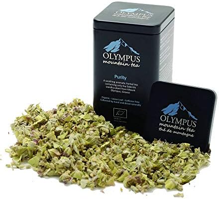 Organic Greek Mountain Tea, Purity - OLYMPUS Mountain Herbs. 100% Organic Greek Mountain Tea (Sideritis Scardica). Metal Tin Box 50 g. / 1.76 oz
