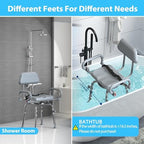 Swivel Shower Chair with Arms and Back,Anti-Slip Design,with Security Belt for Elderly and Disabled,Adjustable Height and Backrest,One-Touch Rotate Shower Chair,Gray