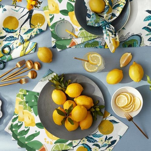 Multicolor Luncheon Paper Napkins (Pack Of 16) | Vibrant Citrus Fruit Design, Perfect for Summer Parties, Tropical Themes, BBQs & Picnics