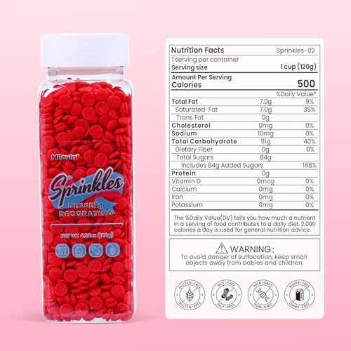 Edible Red Sprinkle for Cake Decorating, Red Confetti Sprinkles, Round Sprinkles, Perfect for Baking, Cake, Cupcakes, Macarons, waffles, Ice Cream, and Cookies(120g/4.23oz)