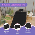 Massage Table Sheets Set – 3 Piece 4 Set, Microfiber Spa Bed Sheets, Cotton-Feel Massage Bed Cover, Wrinkle & Oil Resistant, Soft Accessories for Estheticians – Black