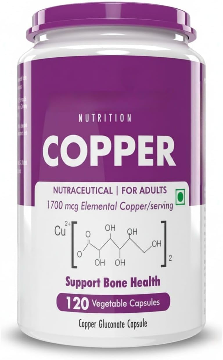 Nutrition Chelated Copper Gluconate - Highly Bioavailable Form - Non-GMO, Gluten Free -120 Veg. Capsules
