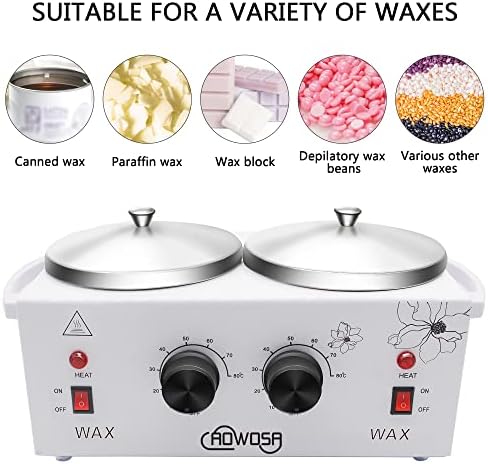 Double Wax Warmer Professional Electric Wax Heater Machine for Hair Removal, Dual Waxing Pot Paraffin Facial Skin Body SPA Salon Equipment with Adjustable Temperature Set
