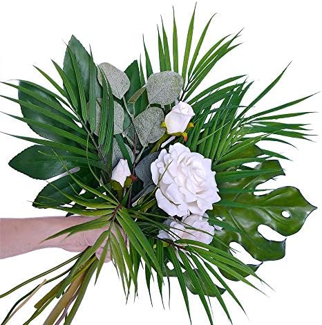 Artificial Areca Palm Leaves, 8 Pcs Faux Tropical Palm Tree Leaves Stems for Floral Arrangement, Hawaiian Luau, Jungle Beach Wedding Party Decor, 28 Inches Tall