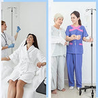 IV Poles IV Stands Portable Rolling 2 Hook 5 Legs Adjustable Height with Brake Wheels, Stainless Steel
