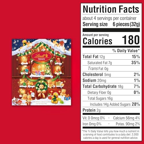 Lindt Holiday Teddy Bear Advent Calendar Assorted Chocolate Candy, 4.5 oz.