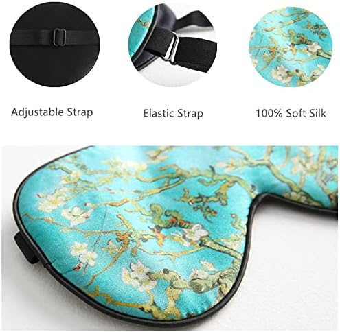 Tim & Tina Silk Sleep Mask for Women Men Comfortable Blindfold Eye Mask with Adjustable Strap for Travel Yoga Nap Shift Work (Green Flower)