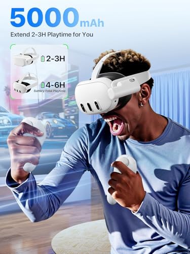 Battery Pack for Meta Quest 3/3S and 2, Accessories for Oculus Quest 2/3/3S, 5000mAh Extended Battery Charger Lightweight VR Accessories VR Headset Power Bank Extra 2-4H Playtime