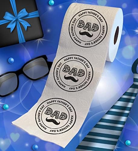 Printed TP Happy Fathers Day Dad Mustache Stamp Design Printed Toilet Paper Roll – Funny Novelty Gag Gift Prank, Cute Gifts for Dad, Husband, Boyfriend – Best Dad Gift - 500 Sheets