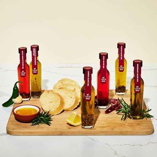 Thoughtfully Gourmet, Spice Infused Olive Oil Gift Set, Premium Extra-Virgin Olive Oil from Spain, Flavors Include Chili, Rosemary, Lemon, Spicy Garlic, Herbes de Provence and Tuscan, Set of 6
