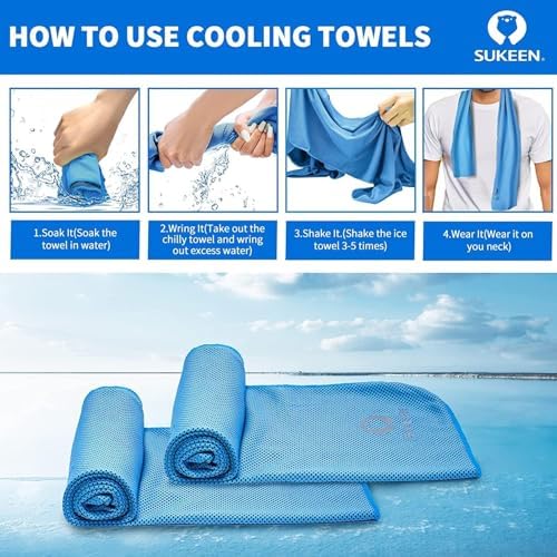 Sukeen 12 Pack Cooling Towels (40"x12") for Neck and Face, Soft Breathable Cooling Neck Wraps, Ice Towel for Hot Weather, Sweat Towel for Yoga, Sports, Golf, Gym, Camping, Running, Fitness, Workout