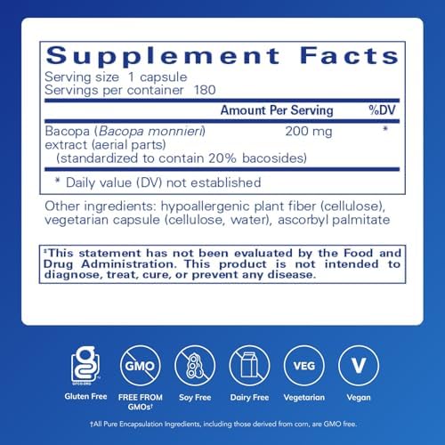 Pure Encapsulations Bacopa Monnieri | Supplement for Brain, Memory, Concentration, and Stress Support* | 180 Capsules
