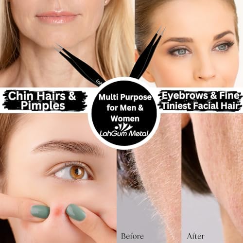 Super Sharp Pointed Tweezers - Precision Fine Point Tip Ingrown Hair Remover - Stainless Steel Facial Hair Remover - Black Color