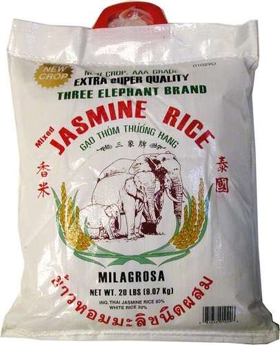 Three Elephants Thai Jasmine Rice, 20 Pound