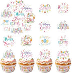48PCS Edible Happy Easter Cupcake Toppers Wafer Paper Spring Easter Cake Toppers Edible Bunny Cupcake Picks for Easter Theme Birthday Baby Shower Party Cake Supplies