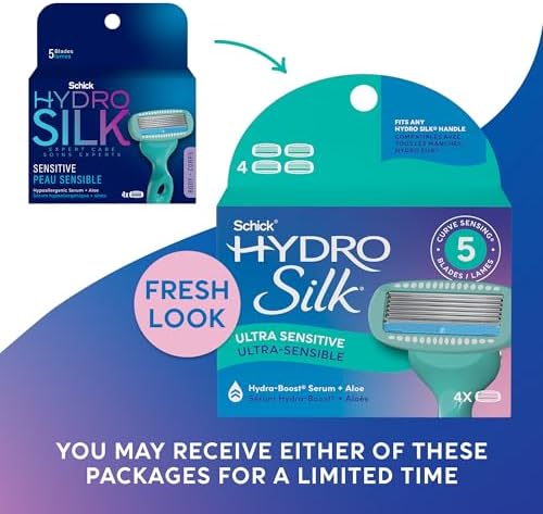 Schick Hydro Silk Ultra Sensitive Womens Razor Refills, 4ct | Razor Blades Refills, Womens Razors for Shaving, 5 Blade Razors for Women Sensitive Skin, Schick Hydro Silk Refill, 4ct