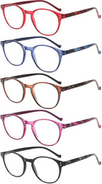 NORPERWIS 5 Pairs Reading Glasses - Standard Fit Spring Hinge Readers Glasses for Men and Women (Black Purple Red Blue Brown, 0.75)