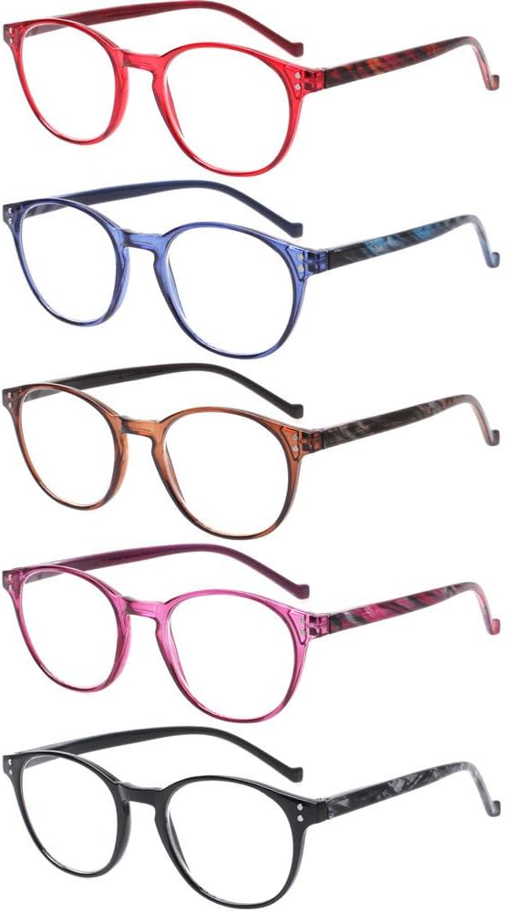 NORPERWIS 5 Pairs Reading Glasses - Standard Fit Spring Hinge Readers Glasses for Men and Women (Black Purple Red Blue Brown, 0.75)