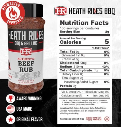 Heath Riles BBQ Rub - Beef Seasoning, Champion Pitmaster Recipe, Legendary Rubs For Smoking & Grilling, 80+ BBQ Championships, 11 oz.