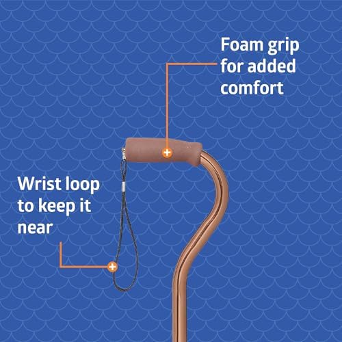 Medline Aluminum-Bronze Offset Walking Cane, Adjusts 29–38” & Supports Up to 300 Lbs. — Mobility Aid Provides Balance for Seniors & Adults