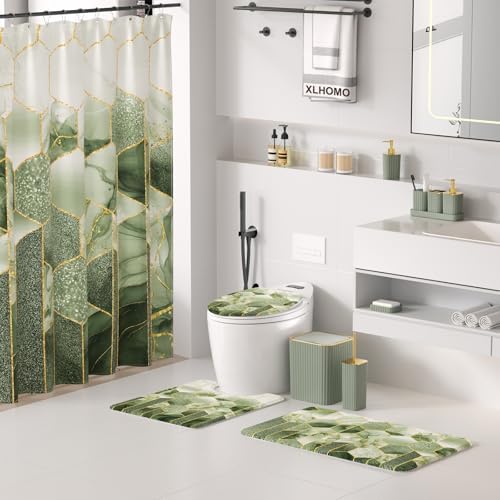 Bathroom Set - 26PC Bathroom Set with Shower Curtain and Rugs, Bathroom Accessory Set, Sage Green Bathroom Accessories Set, Trash Can & Soap Dispenser