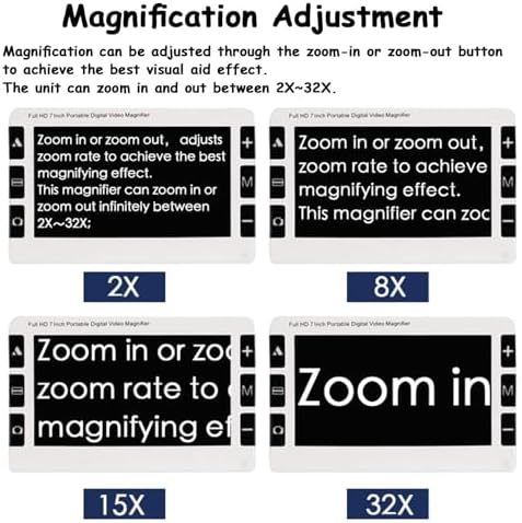 7 Inch Handheld Portable Digital Magnifier, 2-32X Zoom Foldable Handle with Enhanced 19 Color Modes, Video Digital Magnifier for Seniors, Low Vision, Books, Pages, Magazines