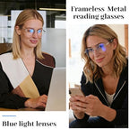 OCCI CHIARI 2 Pack Oversized Rimless Reading Glasses Women Blue Light Blocking Metal Square Readers