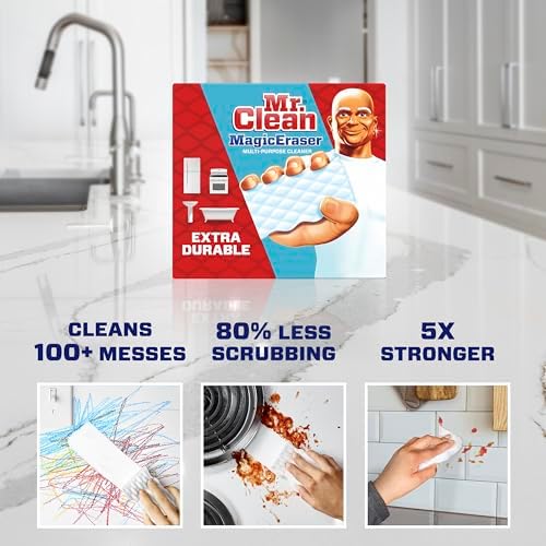 Mr. Clean Magic Eraser Sponge, All Purpose Cleaner, Cleaning Scrubber, Wall, Sneaker, Kitchen, Bathroom, Shower Cleaner, Cleaning Supplies, Melamine Sponge, Cleaning Pads, Extra Durable, 10ct