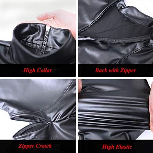 LESOYA Women's Sexy Shiny Wetlook Leather Long Sleeve Zipper Crotch Bodysuit Full Body Catsuit Jumpsuit Clubwear