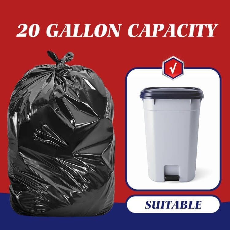 Teivio Black Trash Bags 20-25 Gallon 60 Count | Large Multipurpose | Fit 18,20,21,23,25 gallon Garbage Bin Liner | Kitchen | Lawn And Leaf Bags Outdoor Yard Waste Bag | Workshops Trash