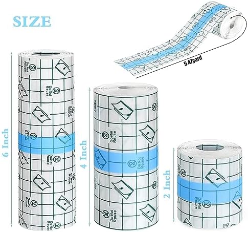 3 Rolls Transparent Stretch Adhesive Bandage, Waterproof Clear Film Dressing Bandages, Waterproof Bandages Post Surgical Shower Shield Dressing Tape for Tattoos Swimming (2 Inch, 4 Inch, 6 Inch)