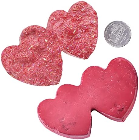 mookaitedecor Titanium Coated Natural Rock Quartz Double Love Heart Crystal Cluster Geode Stone Ornament Specimen for Wedding Home Decoration, Red