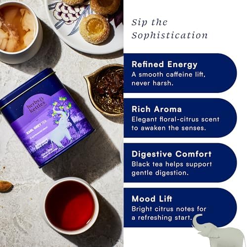 Herbs & Kettles Earl Grey Tea | Assam Black Tea Infused with Italian Bergamot Oil | Premium Loose Leaf Earl Grey with Smooth Citrus Aroma & Velvety Finish | Makes 12–14 Servings, 20-30 Cups | Gourmet Tea Gift