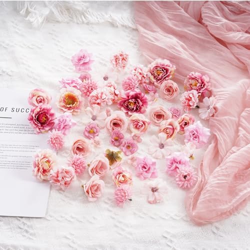 54Pcs Faux Flowers Heads Small Decorative Flowers for Crafts Cake Wreath Garlands Wedding Table Home Decoration