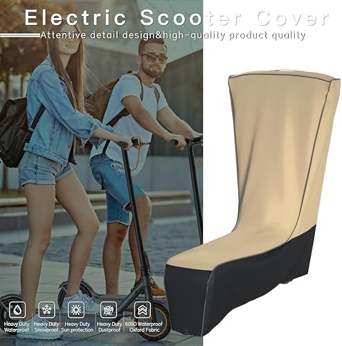 Electric Scooter Cover Waterproof Outdoor - 300W-3000W All Season Universal Fit, Heavy Duty Oxford Fabric, Dustproof Windproof, Better Fit Design (Khaki & Black, 54X28X52)
