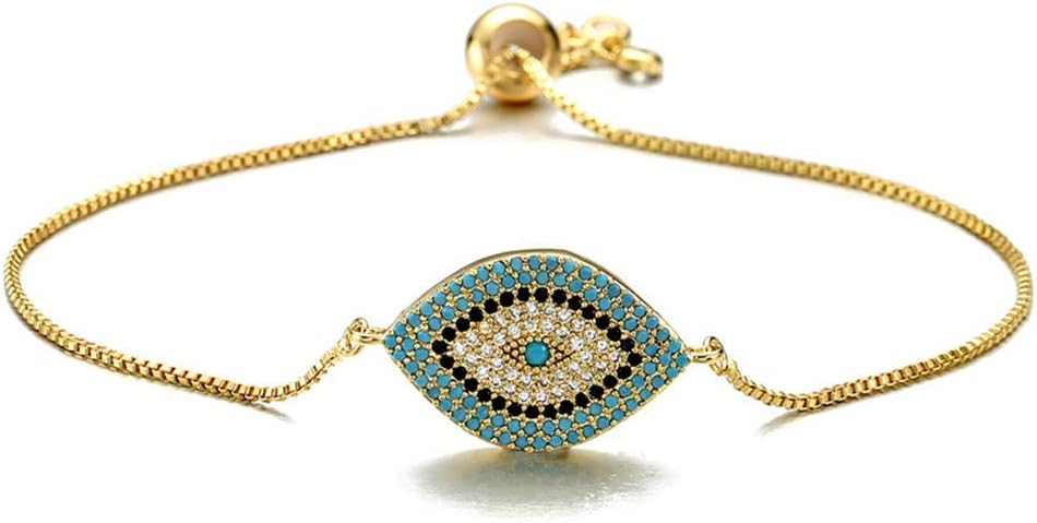 Trendy Gold Plated Turkish Evil Eye Bracelet Pave CZ Blue Eye Gold Chain Bracelet Adjustable Female Party Jewelry